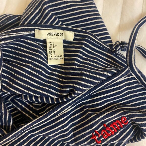 💙 Vintage Forever 21 Navy Striped and French Embroidered Nautical Tank Top - Picture 3 of 3